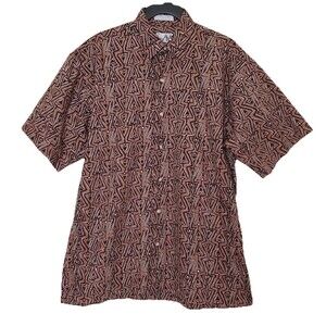 Krizia Vintage Mens Size M Button Up Shirt 90’s Geo Print Short Sleeve Brown Blk